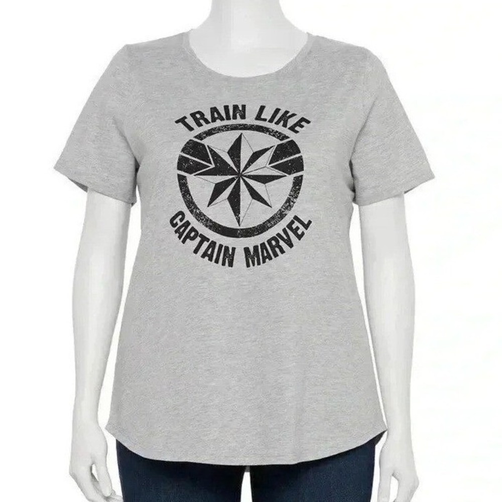 Disney Marvel Captain Marvel Graphic Tee Women's 4X Gray NWT Top Blouse Star